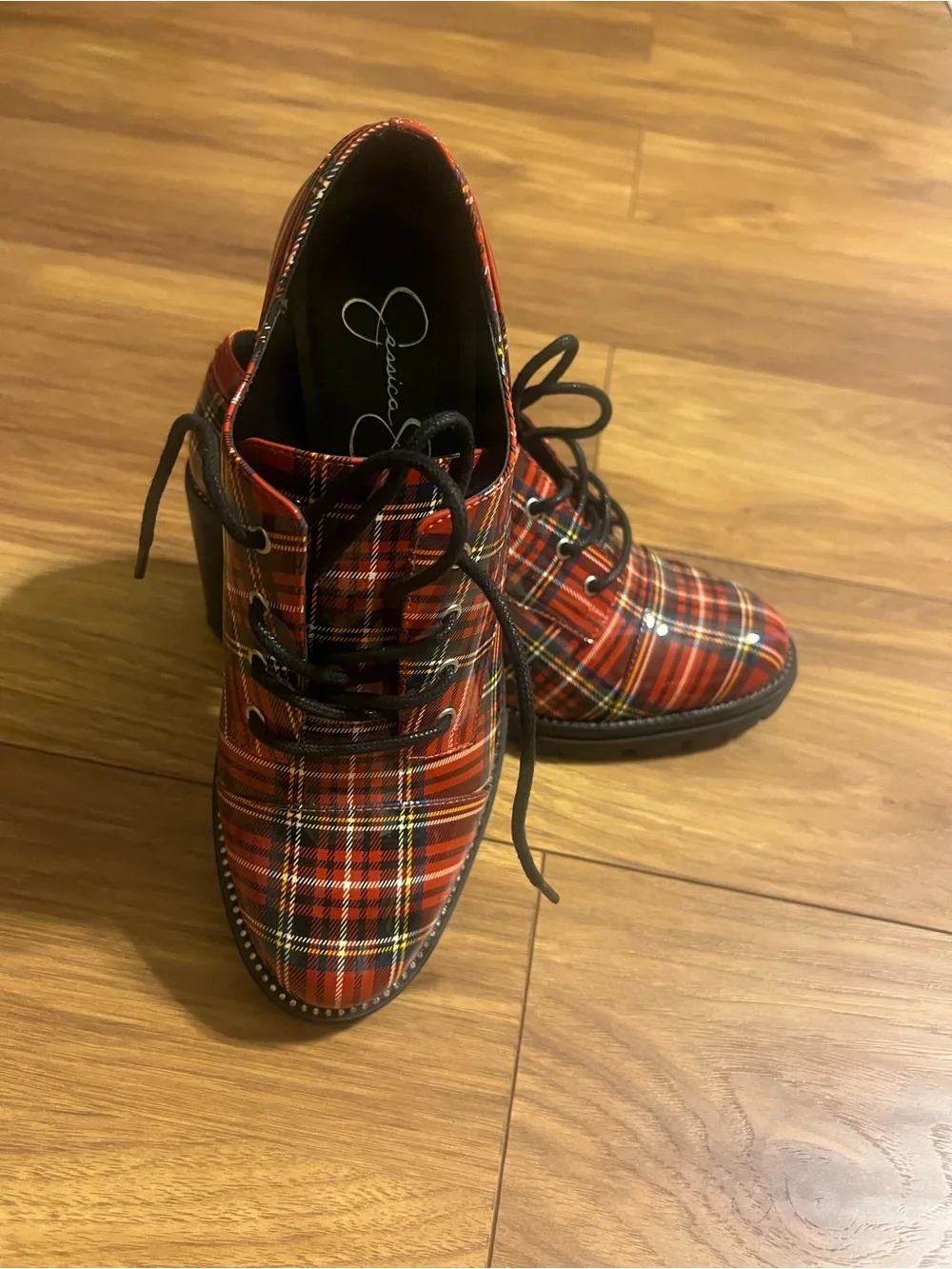 Jessica Simpson Red Plaid Lace-Up Oxfords